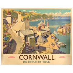 Original Vintage Poster Cornwall British Railways Gyrth Russell Polperro Harbour