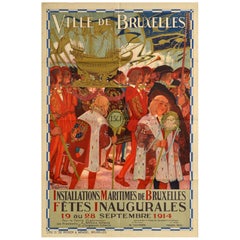 Original Antique Poster Brussels Maritime Installations Inaugural Celebrations