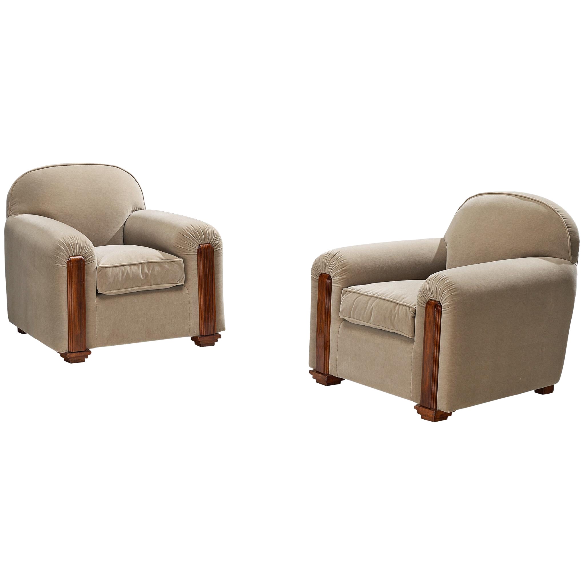 Rare paire de chaises longues Jean Pascaud en velours taupe