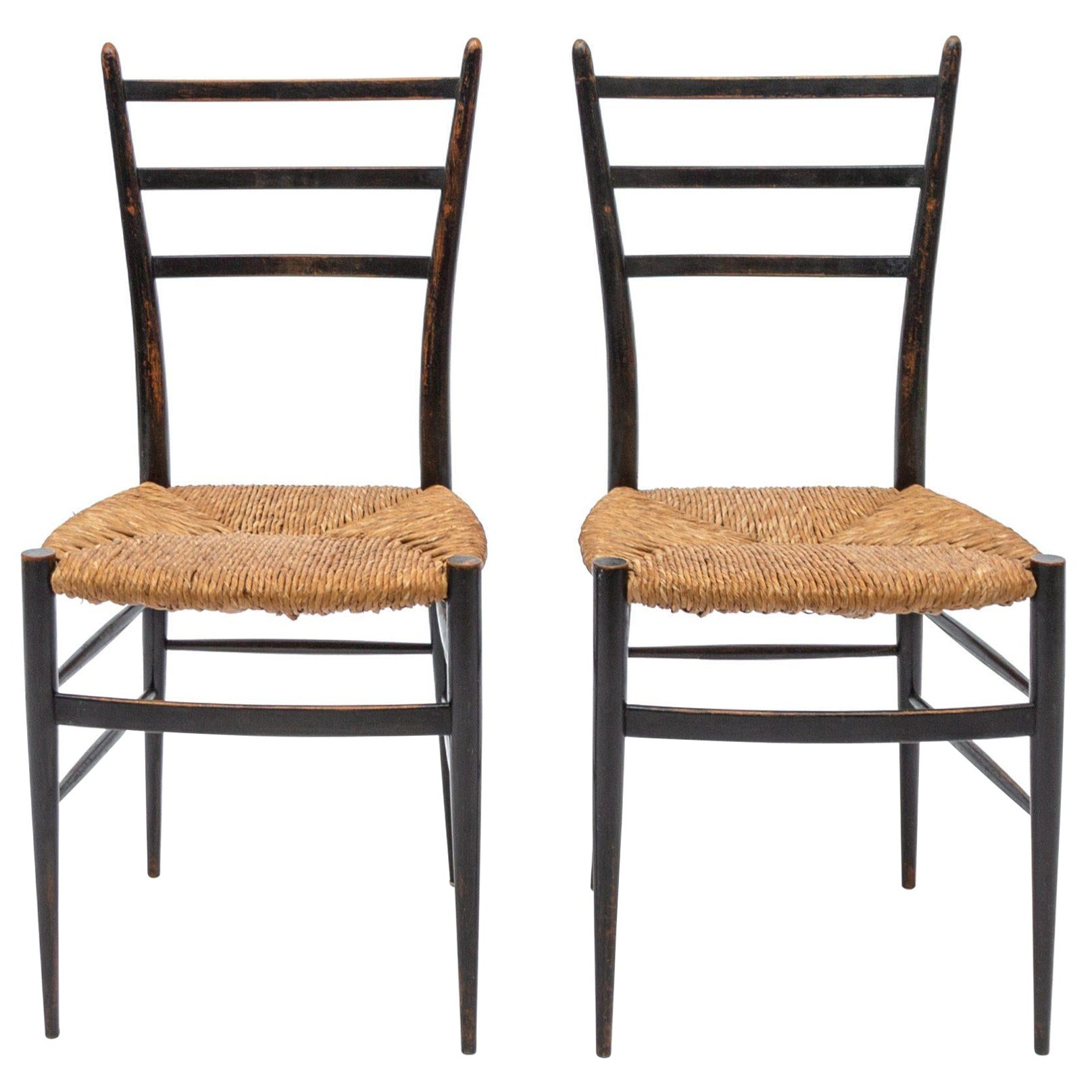 Sedie laccate in nero del periodo del Medioevo dopo Gio Ponti, Italia, set, anni '50 in vendita