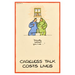 Poster originale della seconda guerra mondiale Parlare senza pensieri è strettamente tra me e te Fougasse