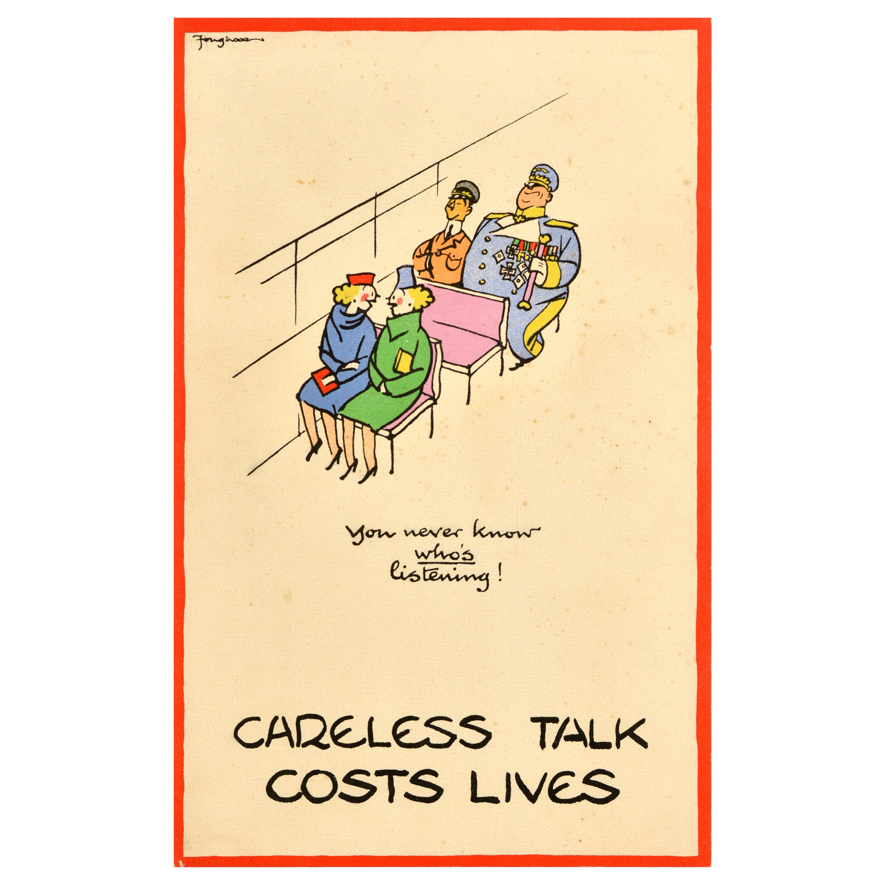 Original Vintage War Poster Careless Talk Fougasse Bus Train Transport WWII