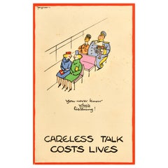 Original Vintage War Poster Careless Talk Fougasse Bus Train Transport WWII