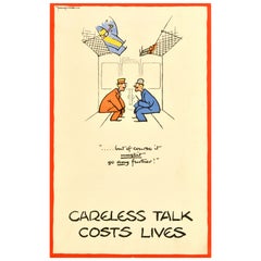 Original Vintage War Poster Careless Talk Costs Lives Train Fougasse WWII