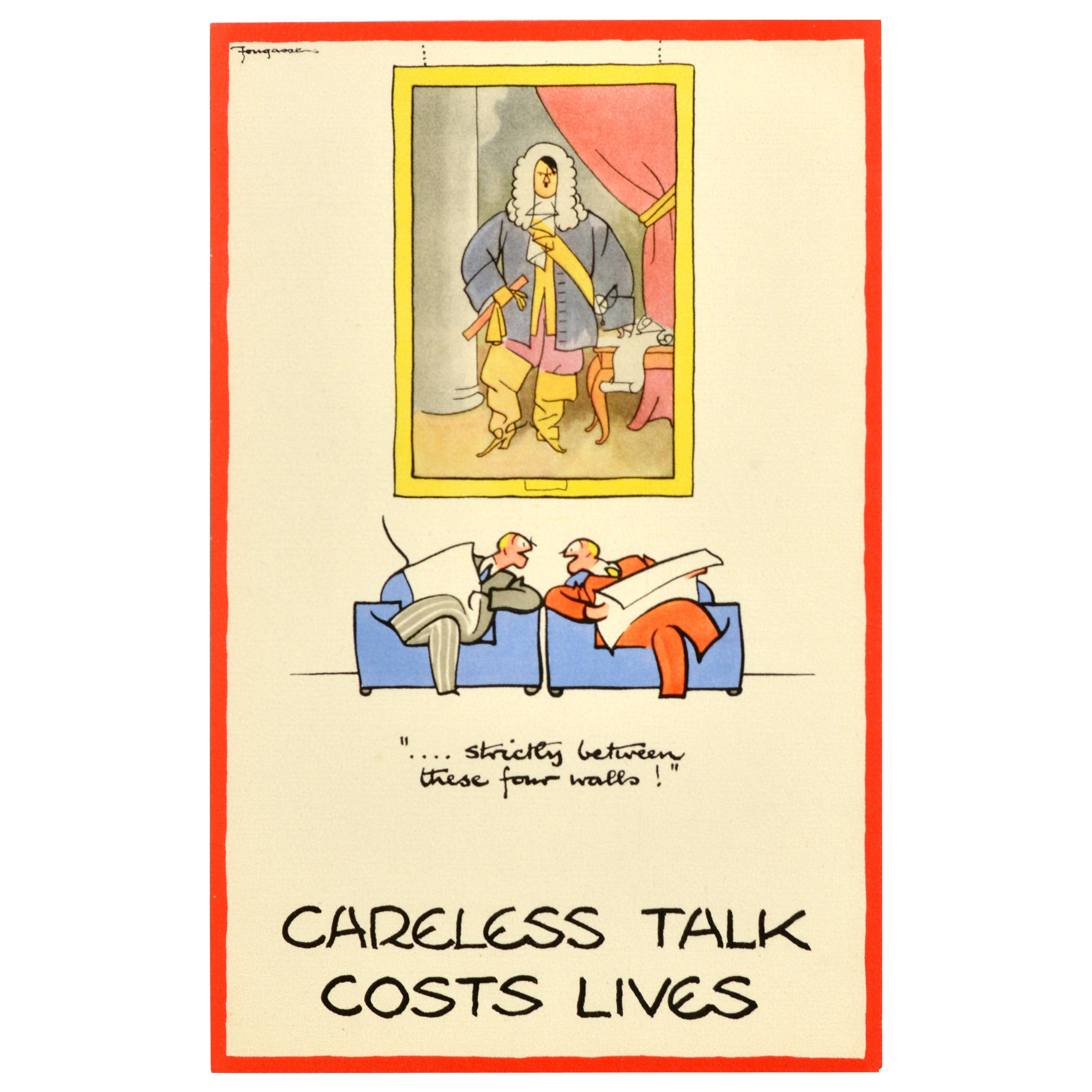 Affiche vintage d'origine de la guerre « Careless Talk Costs Lives These Four Walls Fougasse