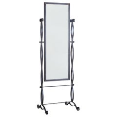 Französischer Schwarzer Eisen Cheval Standing Floor Mirror, 1950er Jahre