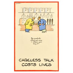 Original Vintage War Poster Careless Talk Costs Lives Pub Fougasse WWII