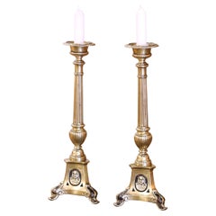 Antique Pair of 19th Century French Brass "Holy Trinity" Candle-Holders or Pic-Cierges