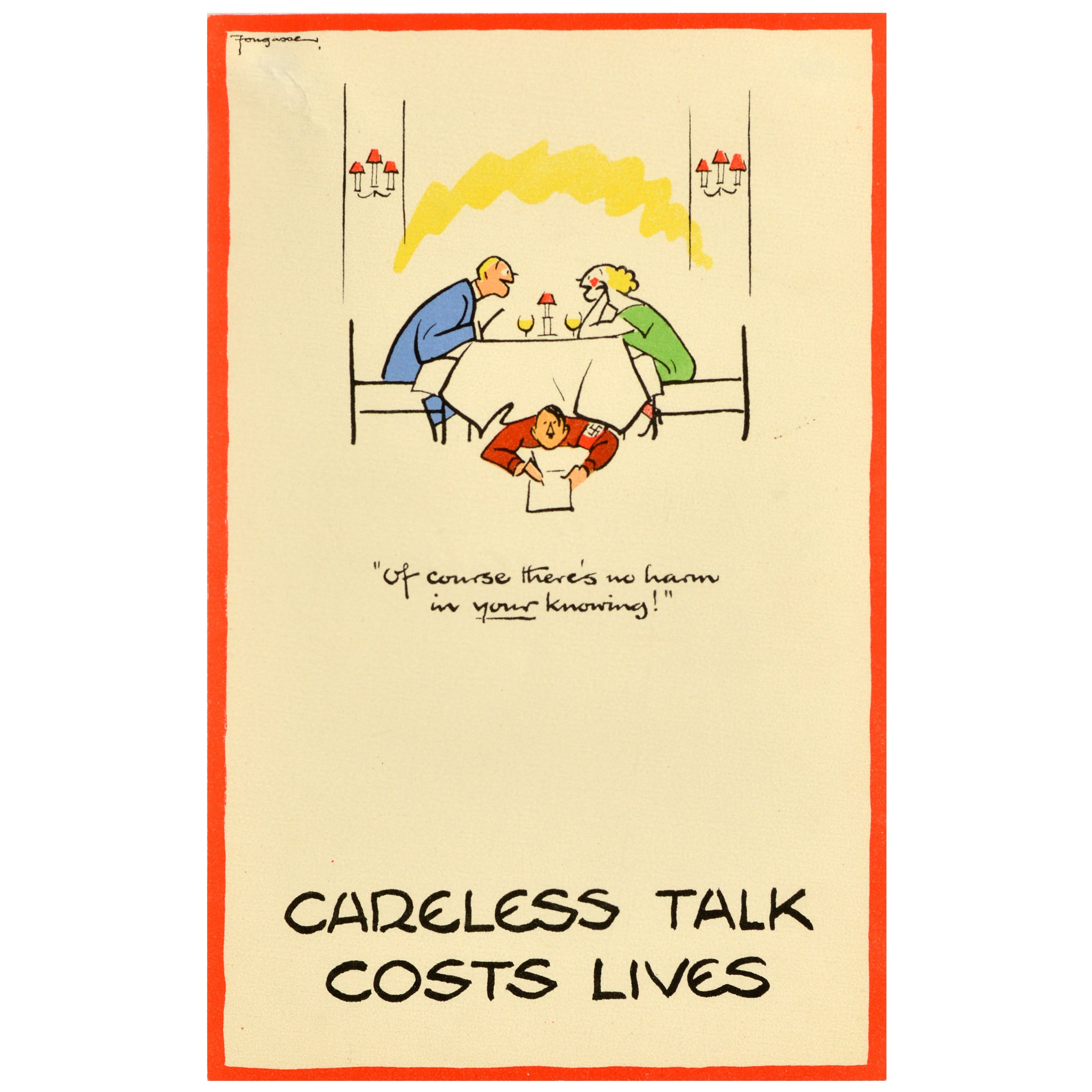 Original Vintage War Poster Careless Talk Costs Lives No Harm Restaurant WWII