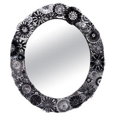 Modern black -Silver Oval Blossom Mirror by Ercole Home