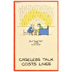 Original Vintage War Poster Careless Talk Costs Lives Shop Walls Have Ears WWII