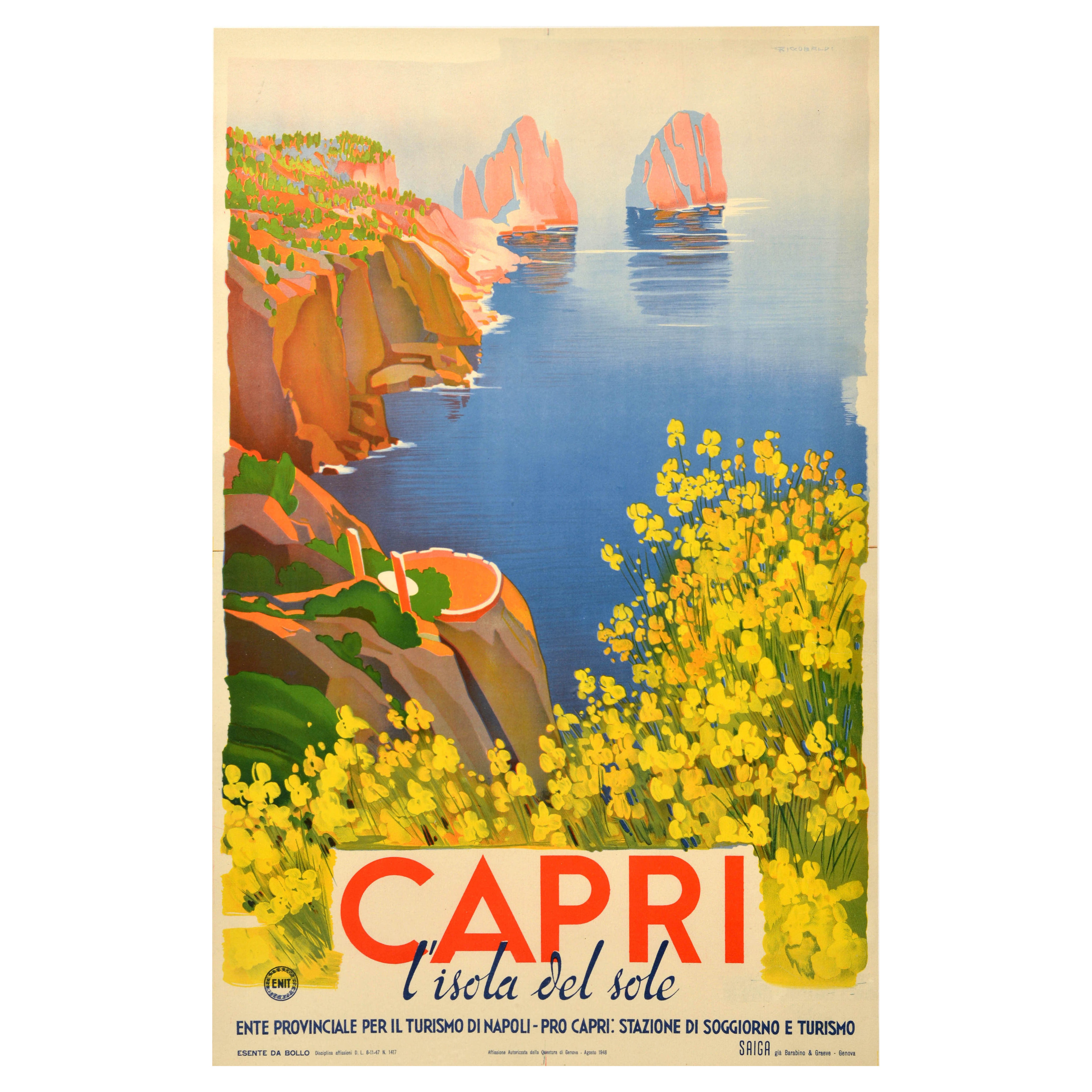 Affiche de voyage originale Capri Island Of The Sun ENIT Italie G Riccobaldi
