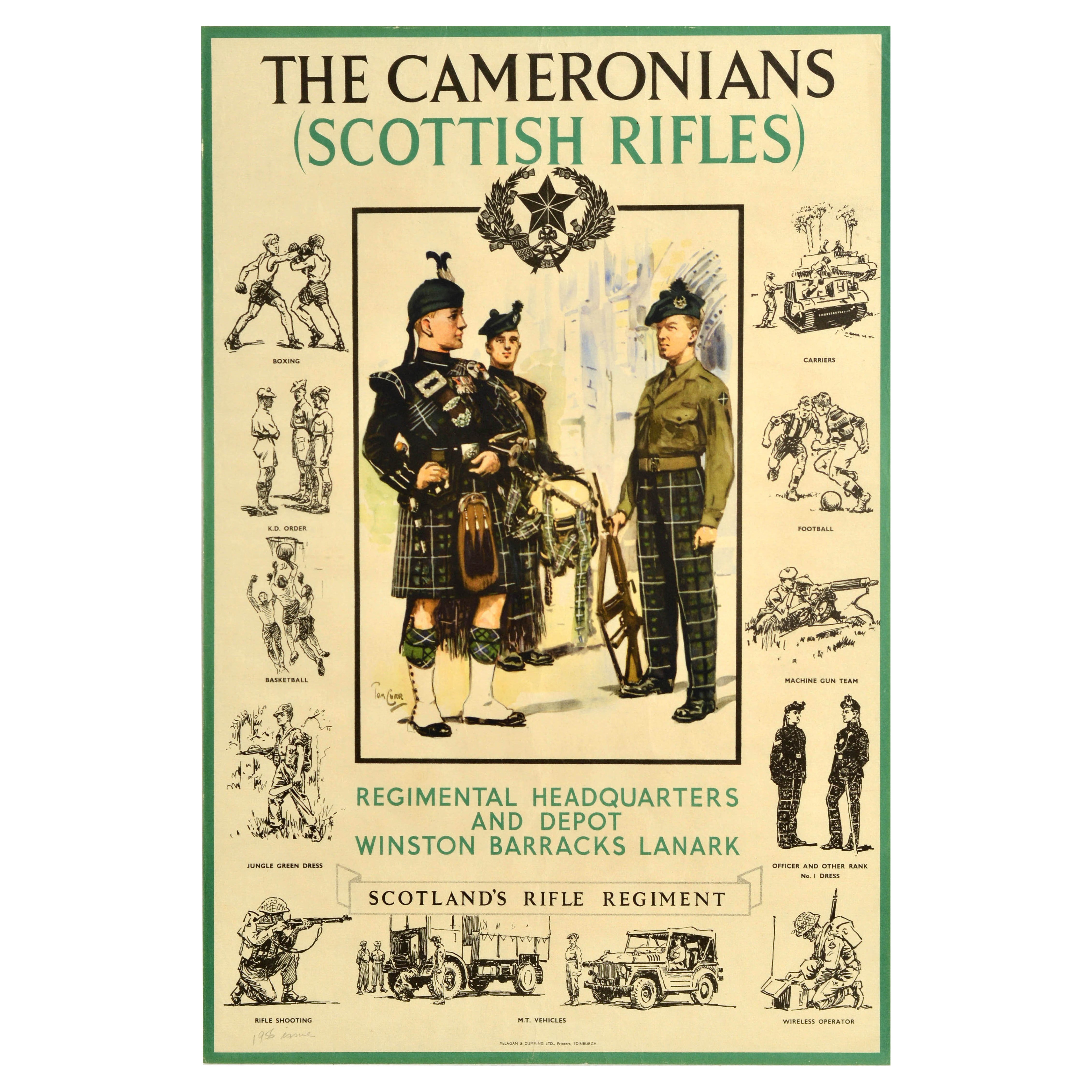 Poster originale d'epoca per il reclutamento militare dei Cameronians Scottish Rifles