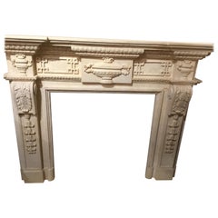 European-Style Cream Marble Hand Carved Mantel
