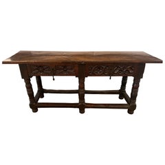 Italian Early 18th Century Carved Walnut Two Drawer Console Table