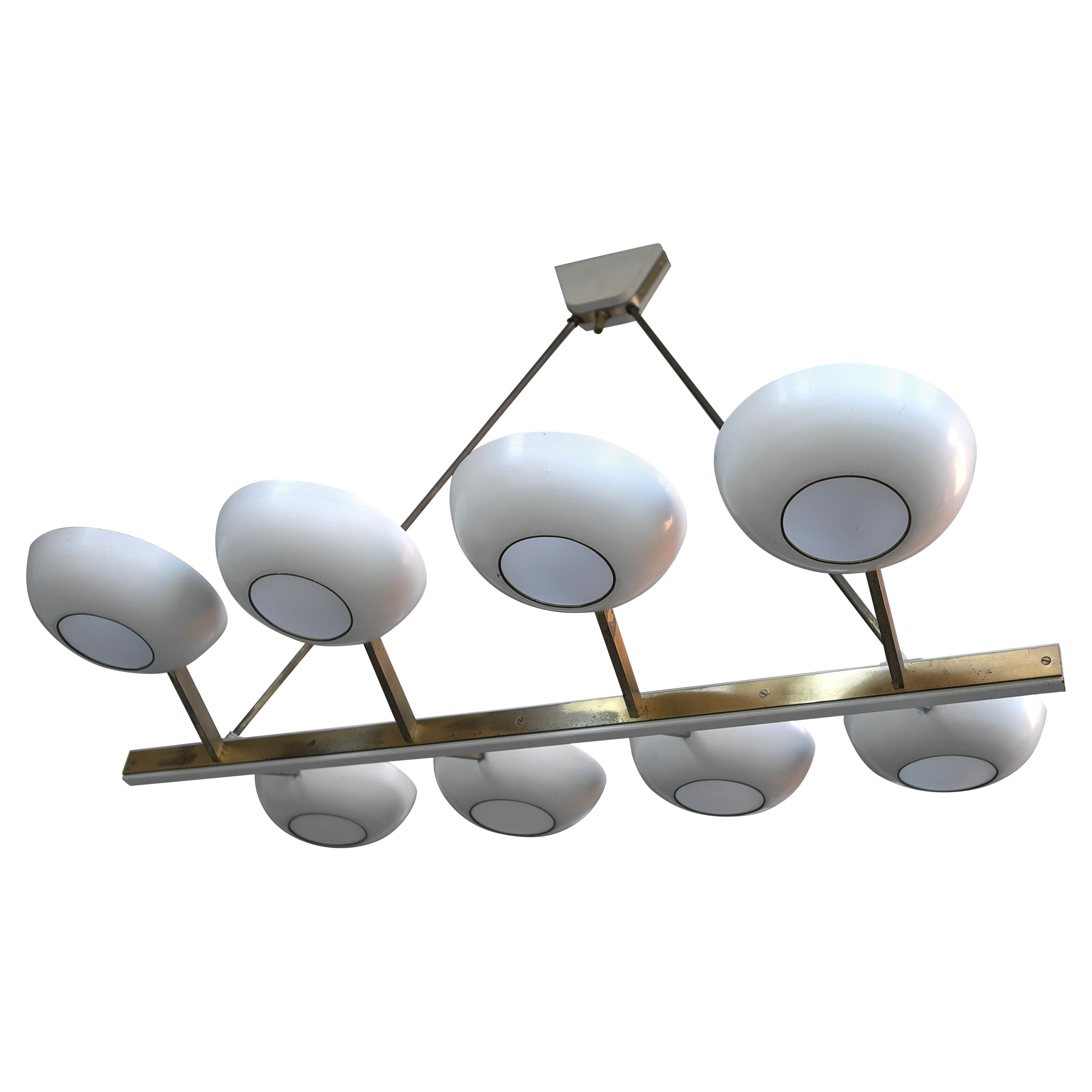 Rare Monumental Stilnovo Brass and Cream White Metal Chandelier, Italy, 1950s