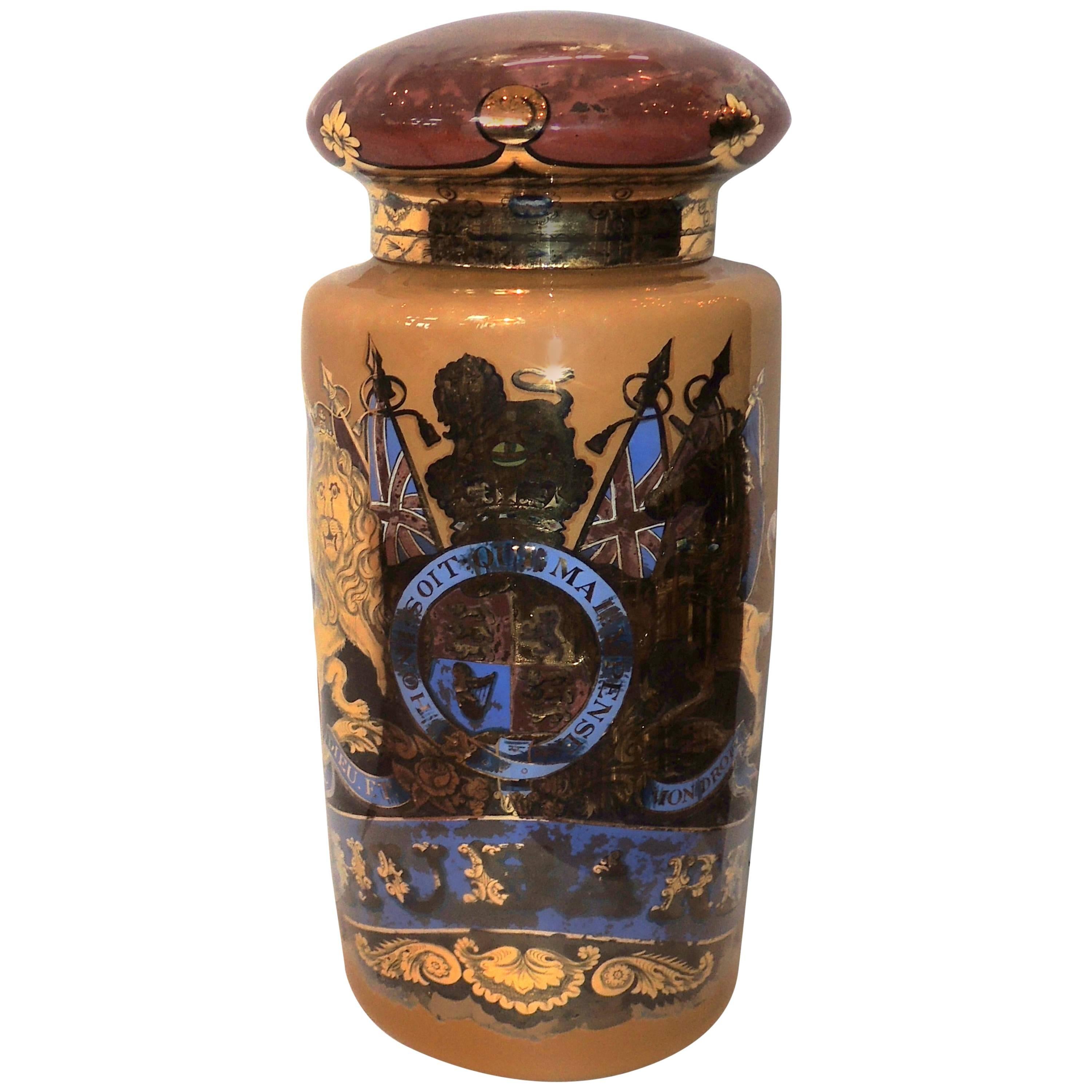 Wonderful Vintage Pharmacy Blown Glass Apothecary Jar Reverse Hand-Painted