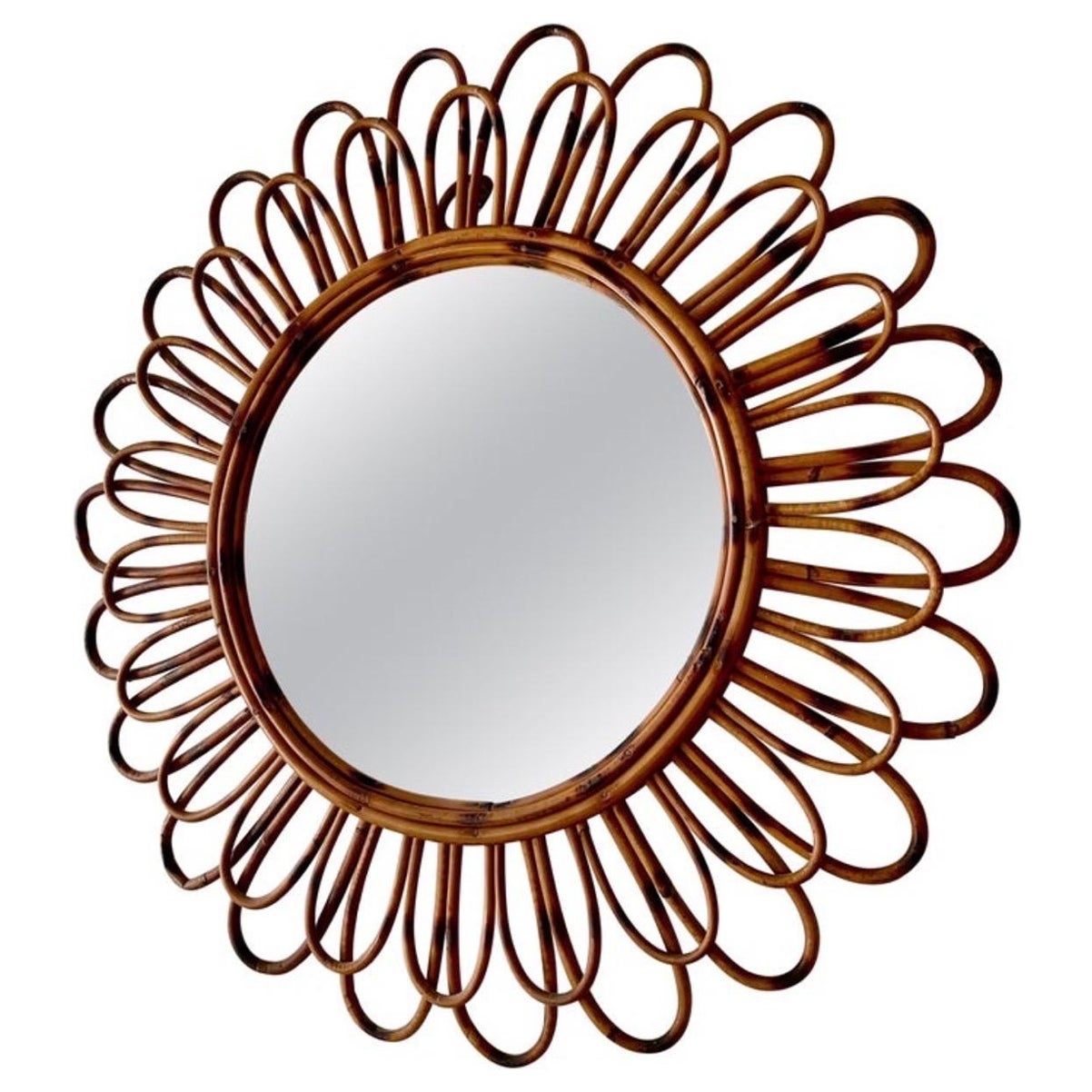 French Riviera mirror Bamboo with Rattan , 1960s