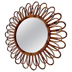 French Riviera mirror Bamboo with Rattan , 1960s