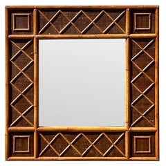 Vintage Coastal Trellis Rattan Mirror