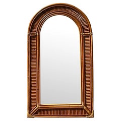 Vintage Coastal Arched Rattan Mirror