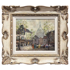 Mid-Century French Montmartre and Sacré-Cœur Oil Painting Signed V. Lebot