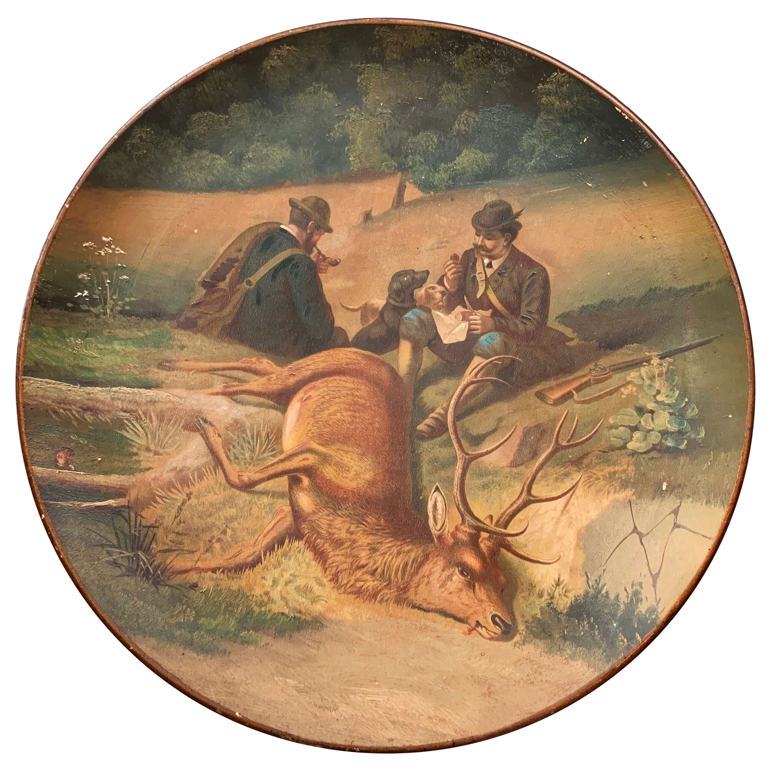 Early 20th Century German Hand Painted Ceramic Hunt Scene Wall Platter