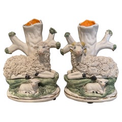 Pair of Vintage French Ceramic Sheep and Lamb Form Vases