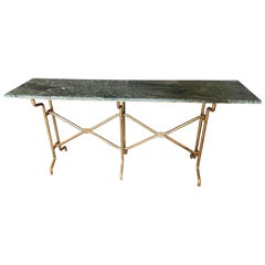 Italian 20th Century Giovanni Banci Hammered Gilt Iron Console With Marble Top.