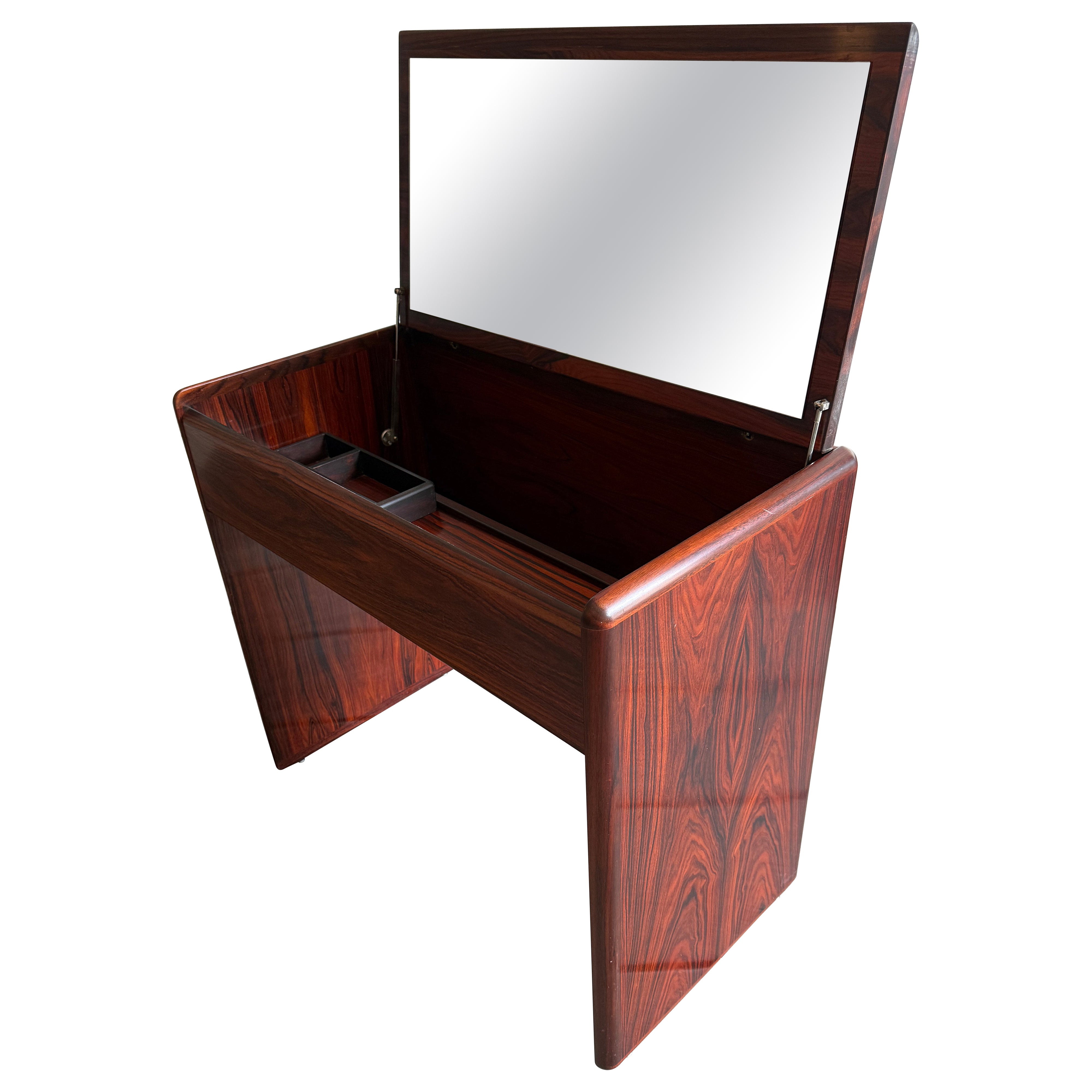 Scandinavian Danish modern rosewood vanity with flip up Mirror by Brouer