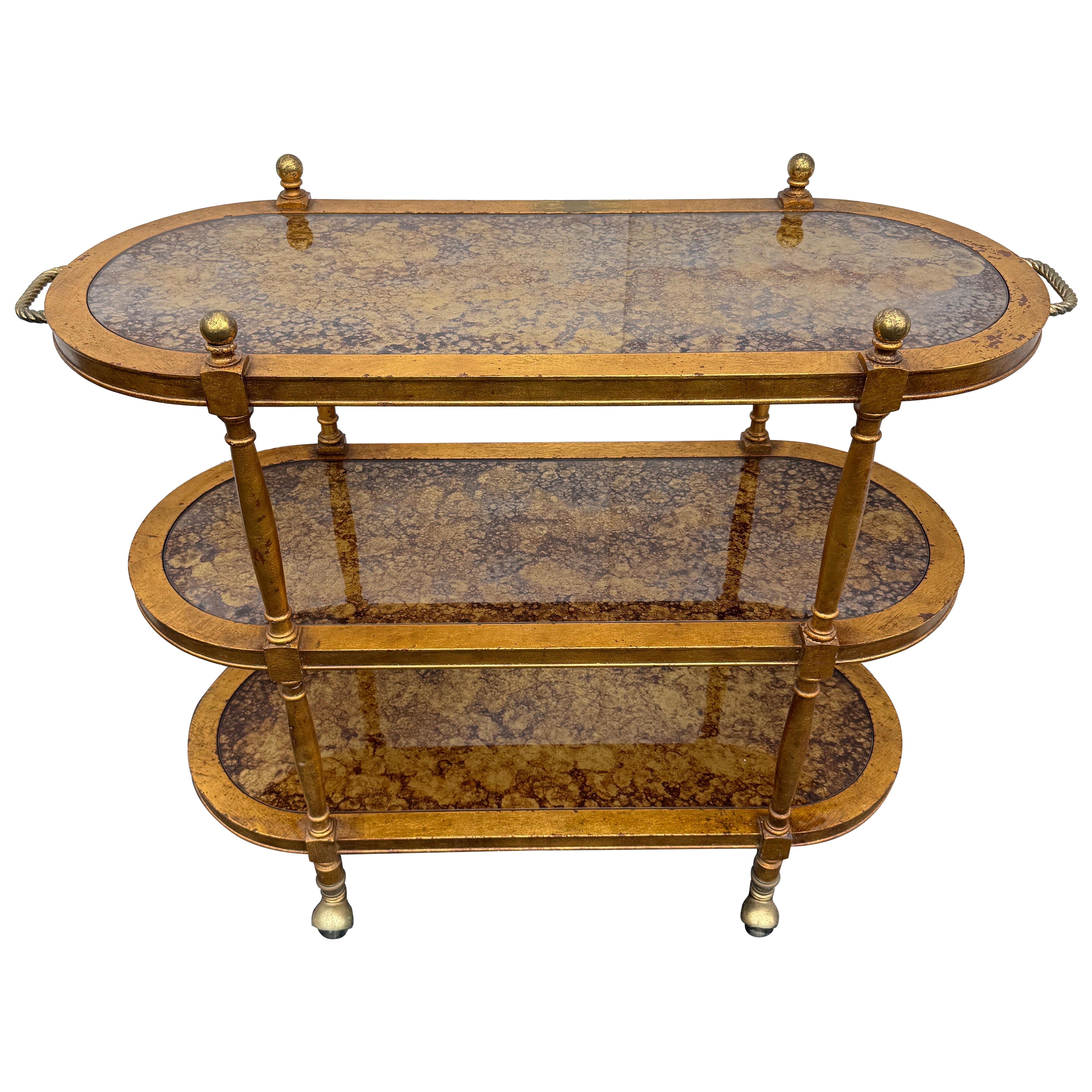 Regency Vergoldetes Holz 3-stöckiger Barwagen, circa 1960er Jahre im Angebot
