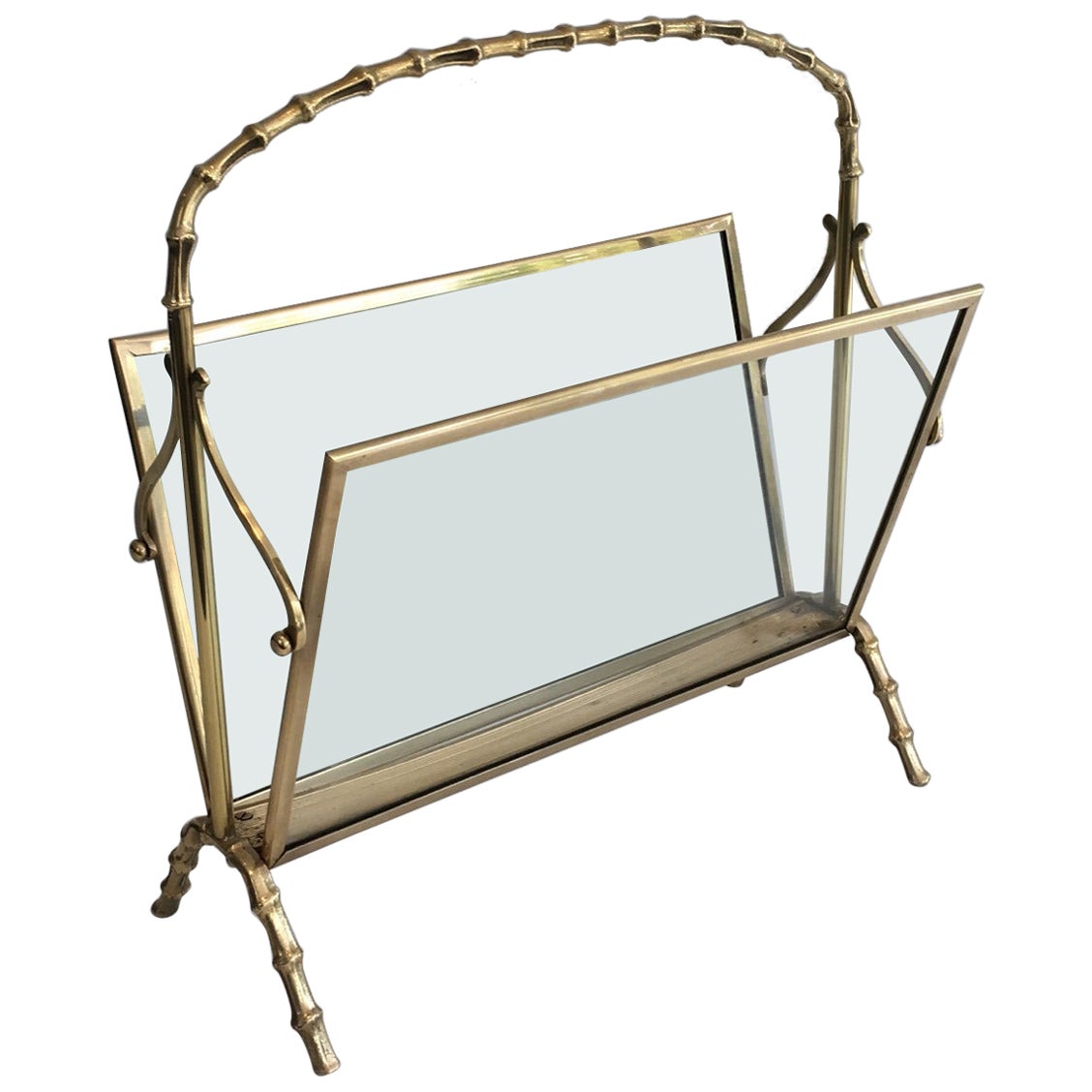 Brass Faux-Bamboo Magazine Rack by Maison Baguès