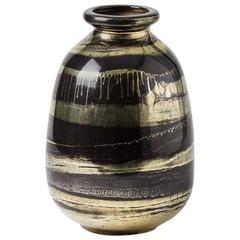 Ceramic Vase with Gold Glaze Decoration, circa 1960-1970 by Lucien Brisdoux