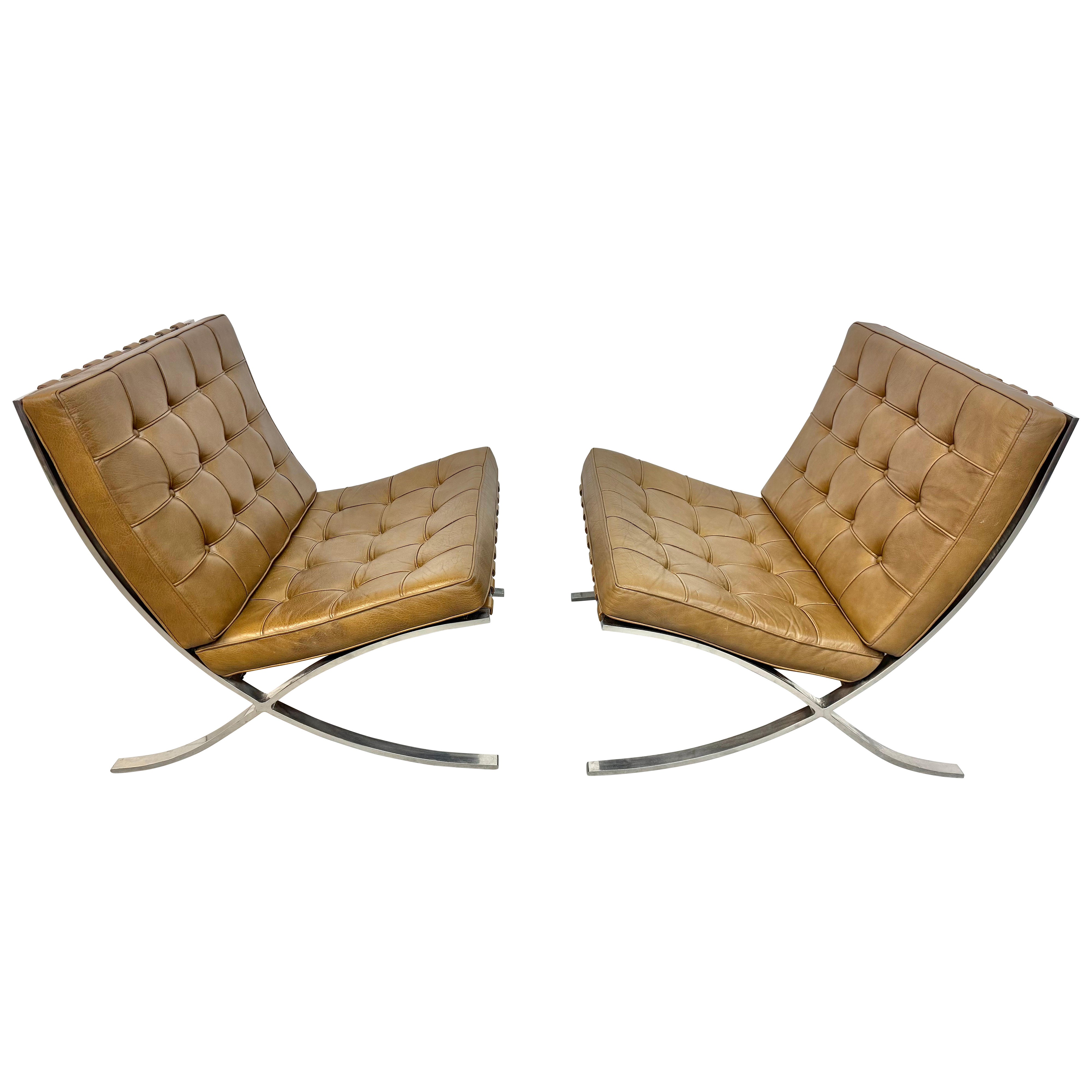 Mid-Century Modern Knoll International Barcelona Lounge Chairs - Set of 2
