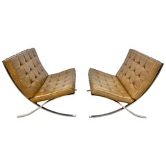 Vintage Mid-Century Modern Knoll International Barcelona Lounge Chairs - Set of 2