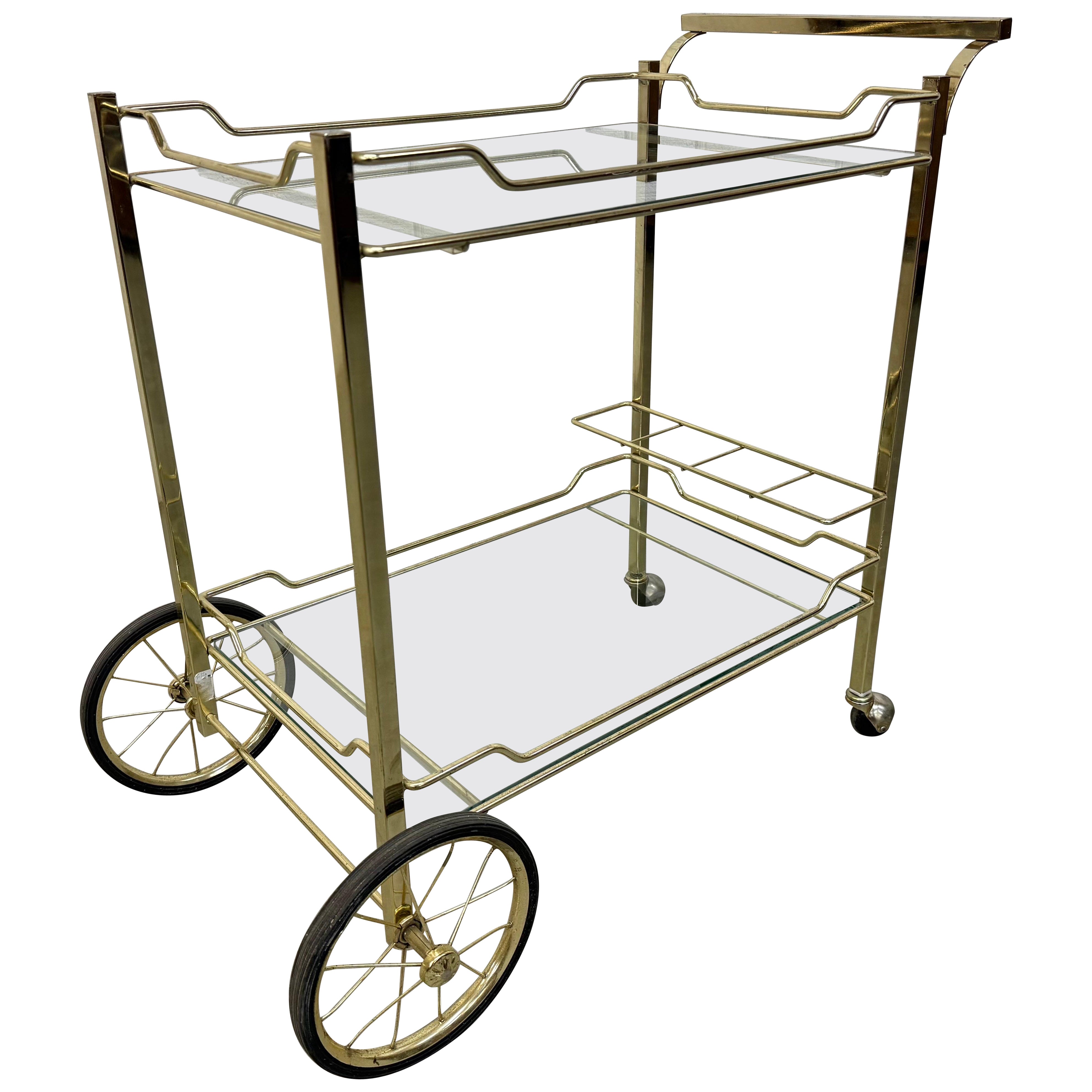 Vintage Barwagen aus Messing und Glas