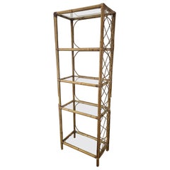 Mueble de mimbre y bambú con estantes de cristal Años 70