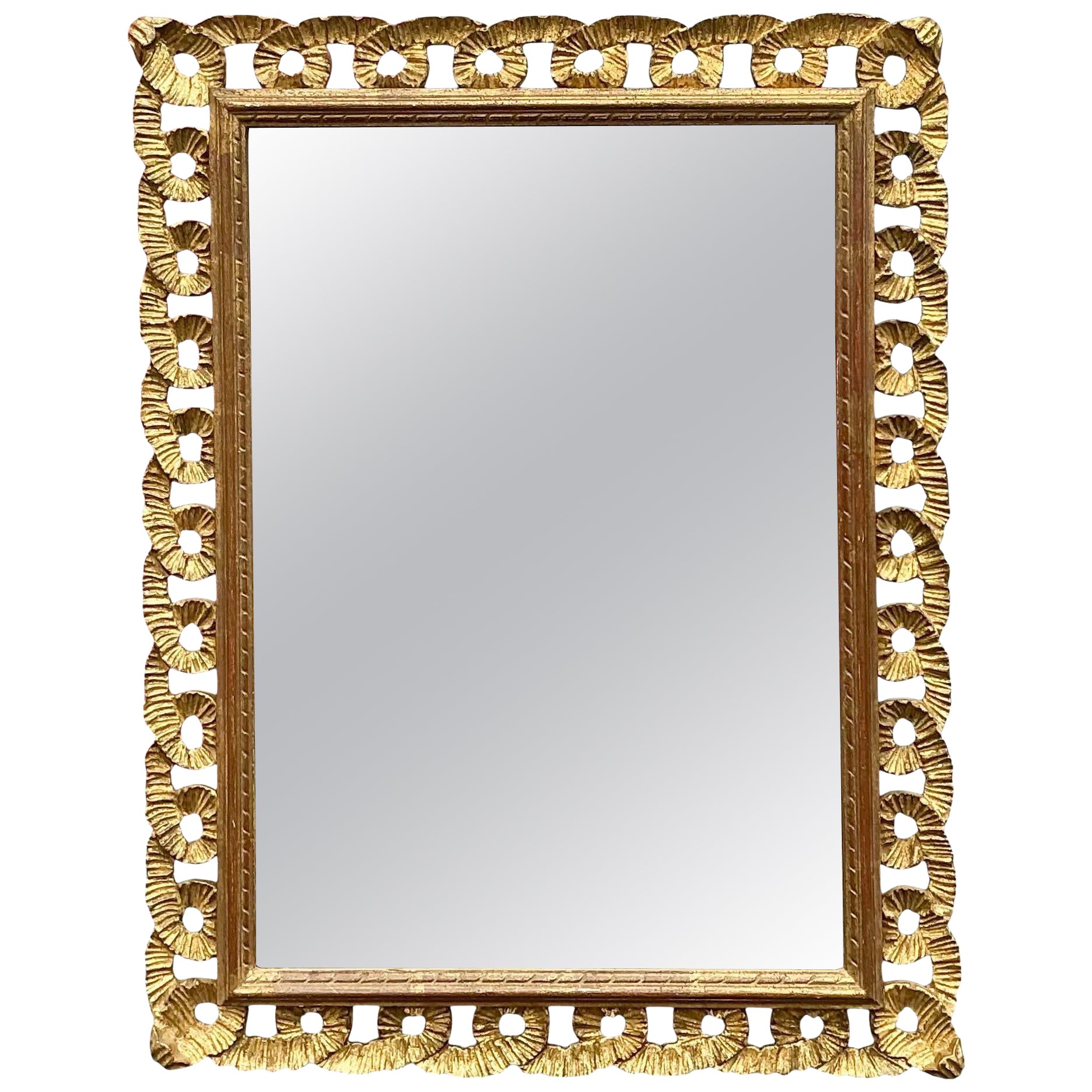 Mid-Century Italian Hollywood Regency Carved Giltwood Ribbon Wall Mirror For Sale