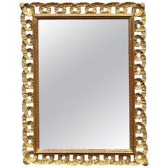 Mid-Century Italian Hollywood Regency Carved Giltwood Ribbon Wall Mirror
