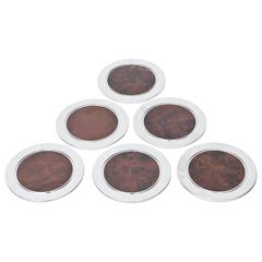 Set of Six Tortoise Resin and Chrome Coasters