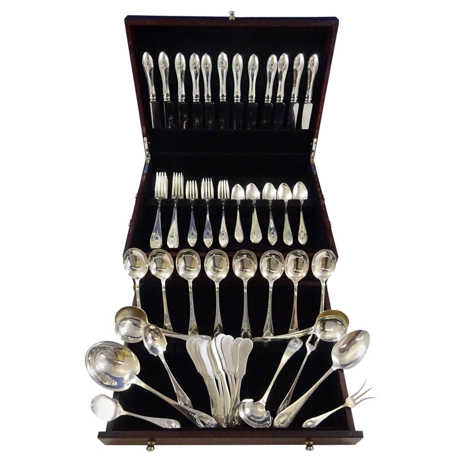 Mount Vernon by Lunt Sterling Silver Flatware Set for 12 Service 91 Pieces For Sale