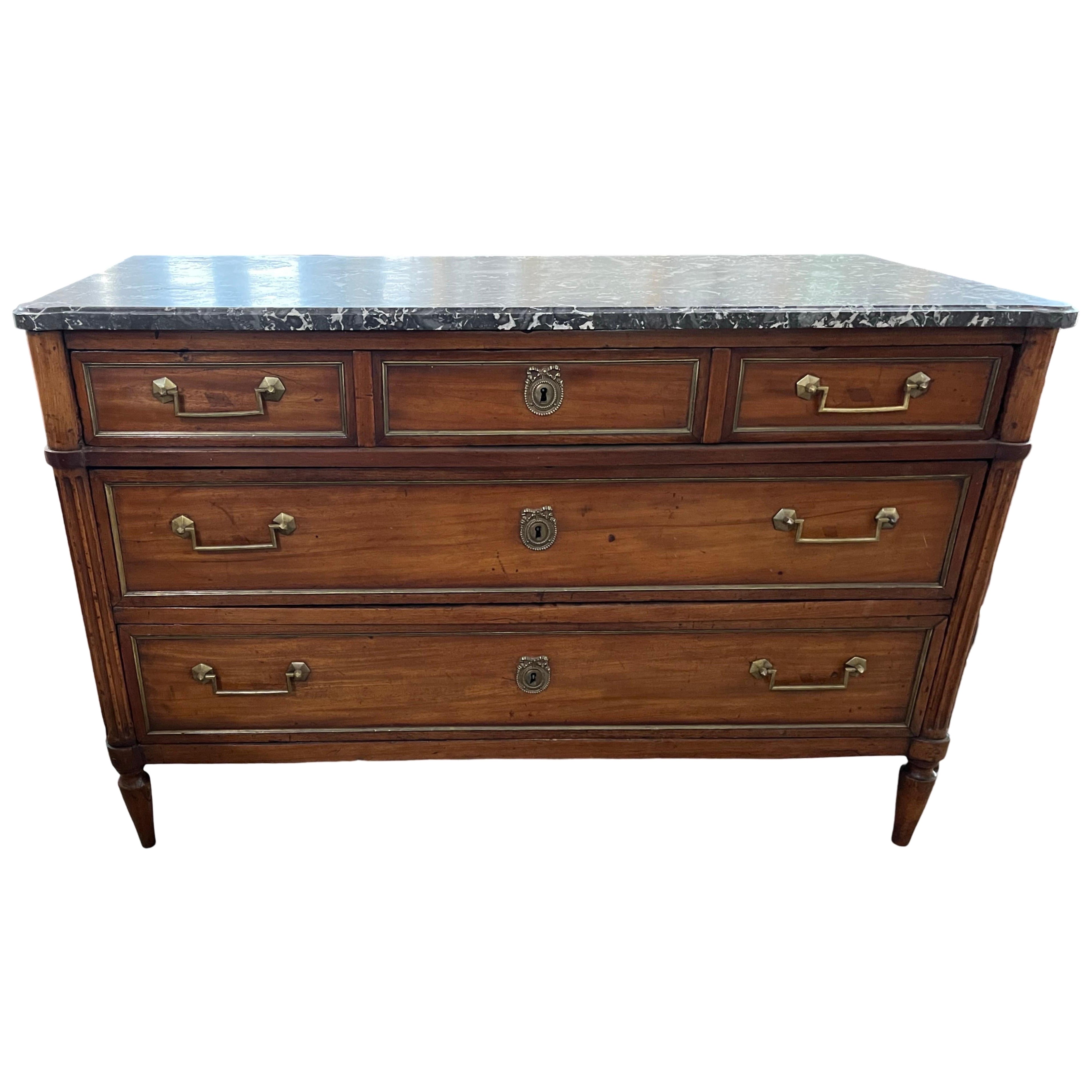 18th Century Mahogany Louis XVI Commode / Chest of Drawers / Dresser With Marble