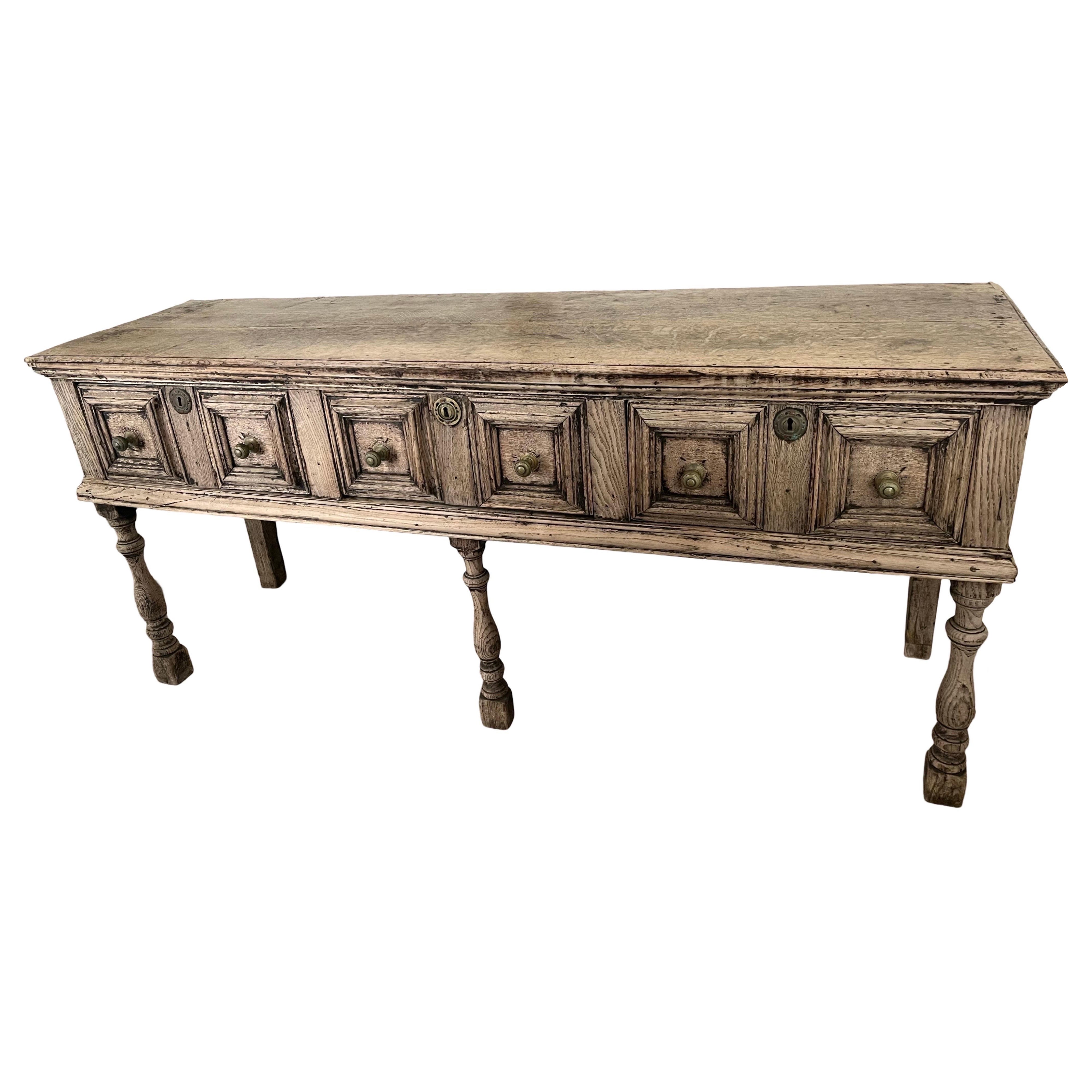 Bleached English Oak Jacobean Dresser Base / Sideboard / Buffet, 18th Century