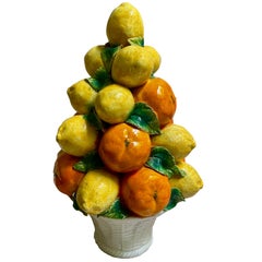 Italian Lemon Orange Figural Citrus Fruit Basket Ceramic 11" Topiary Centerpiece