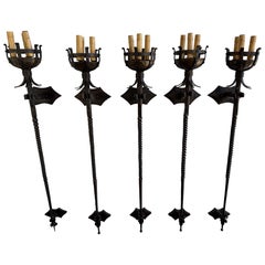 Set of Five Spanish Wrought Iron Sconces