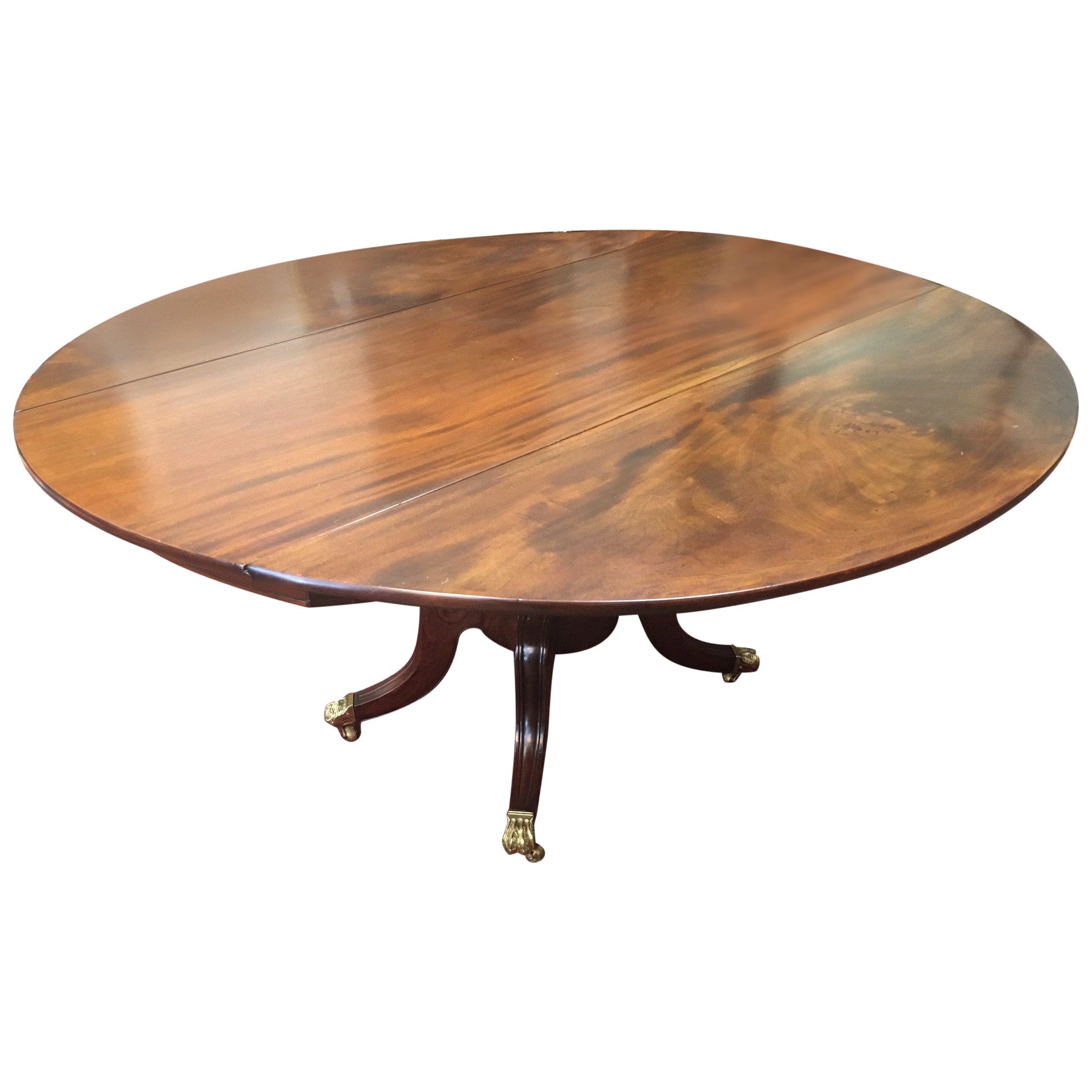19thc American Sheraton Style Round Drop-Leaf Mahogany Dining Table