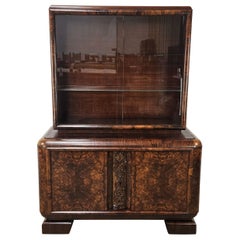 1930s Art Deco walnut and burl walnut display case