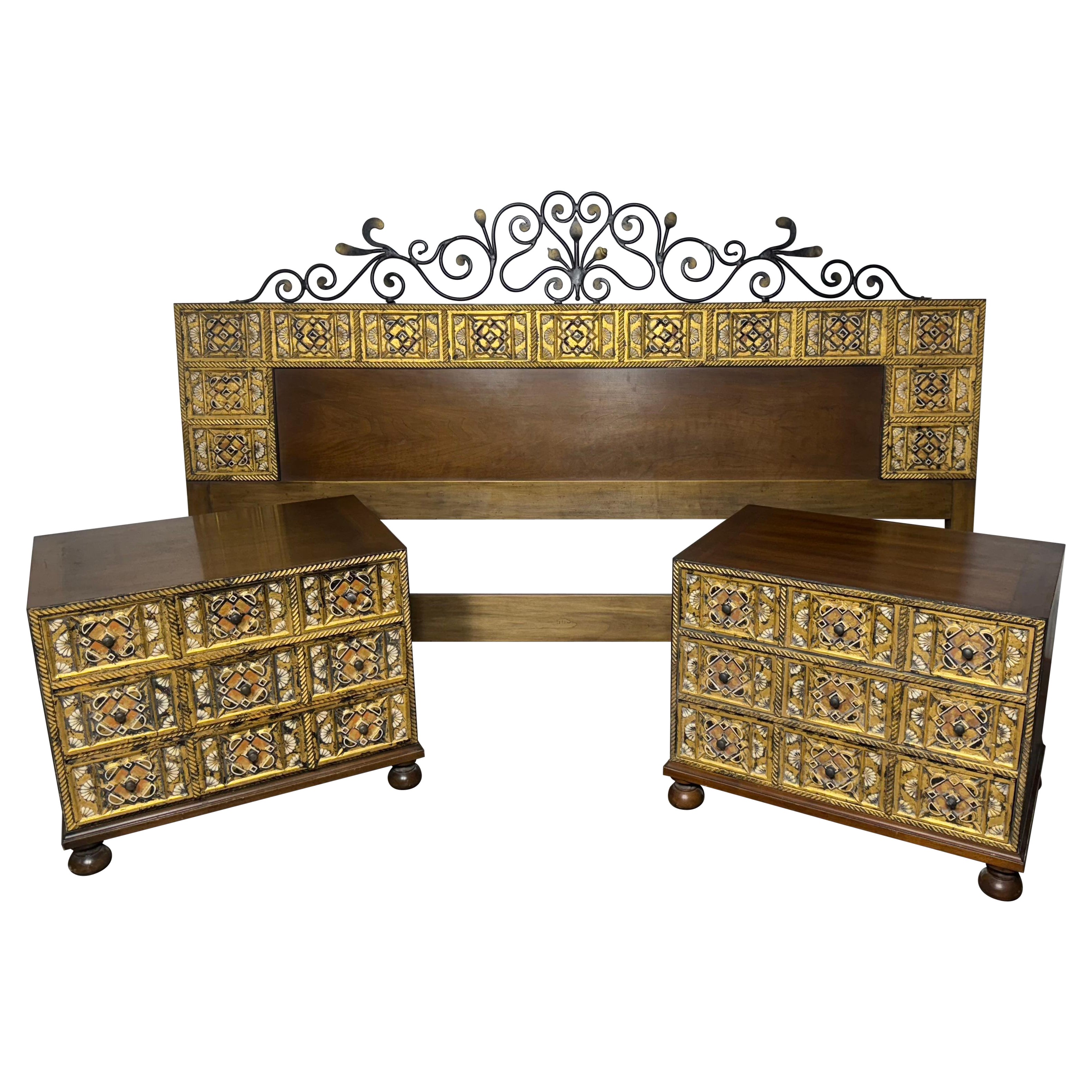Rare John Widdicomb "KING" bed / headboard, Mediterranean Boutique Series
