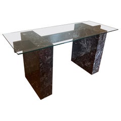 Vintage Art Deco Rosso Levanto Marble Dining Table with Glass Top