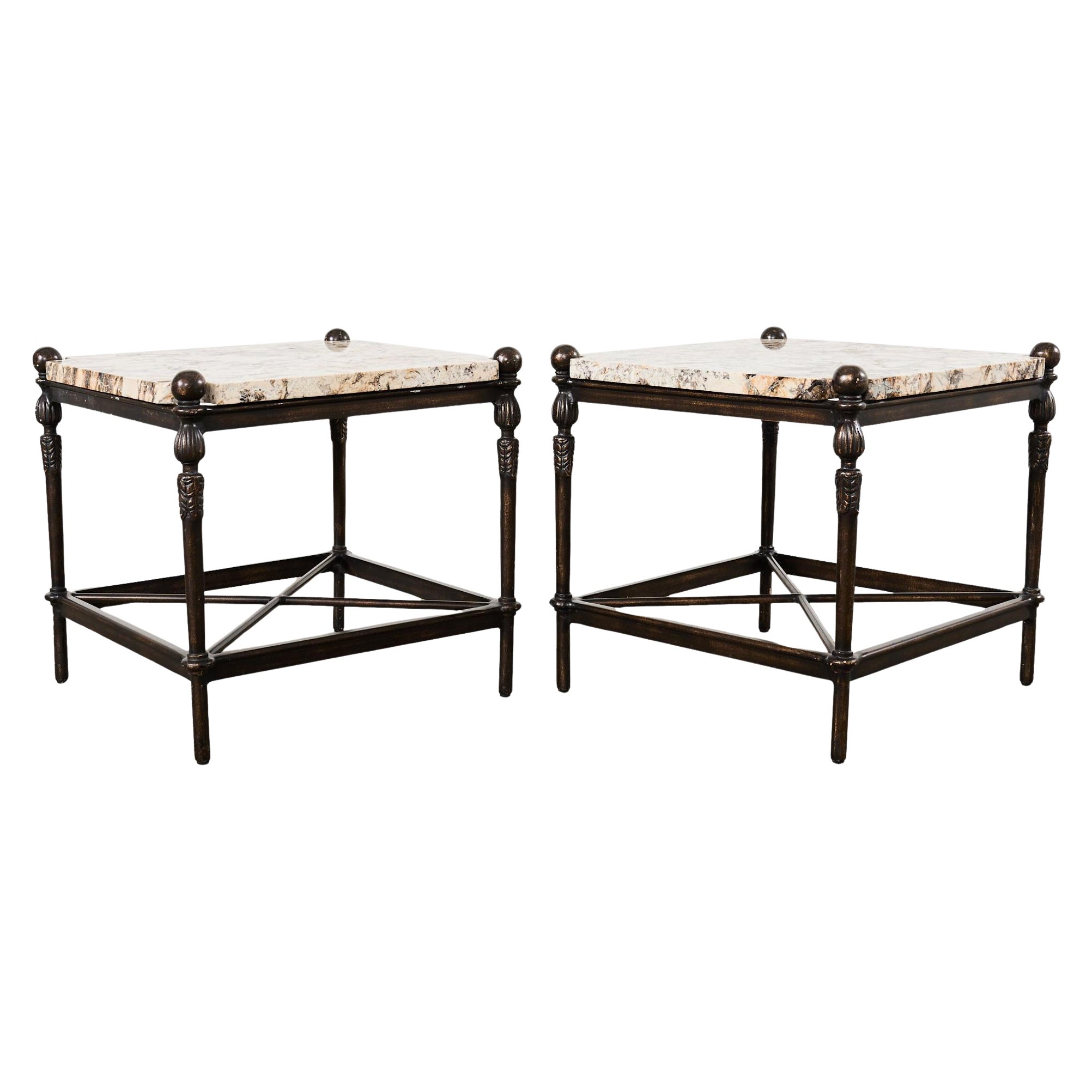 Pair of Michael Taylor Montecito Stone Top Garden Drinks Tables